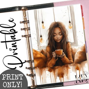 PRINTABLE Coffee Black Girl Dashboards, PDF-Printable Planner Dashboard, A5 planner, Planner Dashboards, Pocket Planner Dashboards,Dashboard