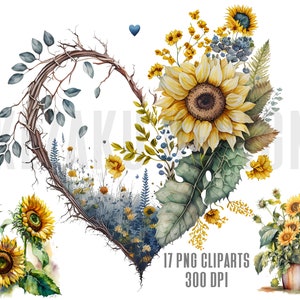 Watercolor Sunflowers Clipart, Sunflower Clipart, Sunflower PNG, Sunflower In Pot, Watercolor Sunflower Bus, Watercolor Sunflower Digital