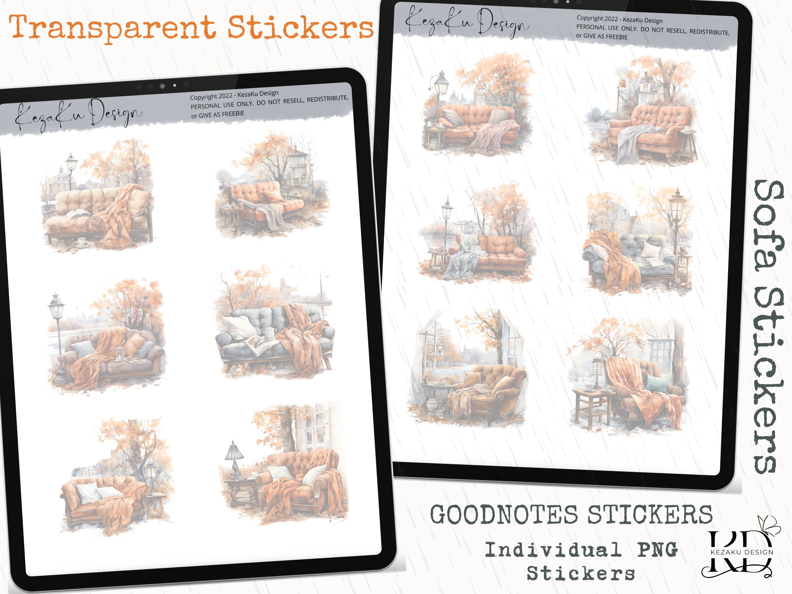 Sofa Sticker Autumn Sofa Digital Stickers, Sofa PNG, Sofa Goodnotes, Autumn Digital ...