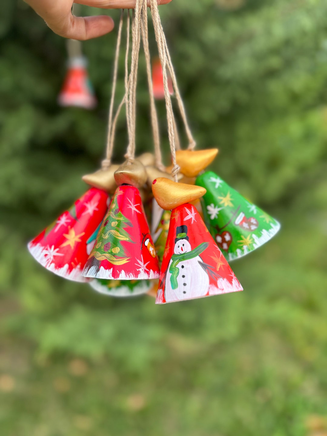 Hand Painted Ceramic Christmas Wind Chime Bell Christmas Etsy