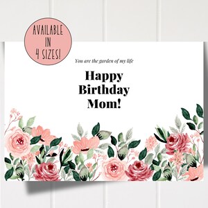 Carte florale de joyeux anniversaire pour maman sur le thème du jardin – Vous êtes le jardin de ma vie – Carte de voeux d'anniversaire botanique pour maman