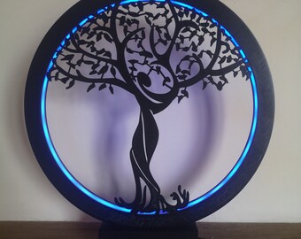 Decoration or mood lamp, night light mix of silhouette of woman and tree of life. Original Mother's Day gift, gift for her