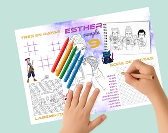 K-POP Demon Hunters Placemat Canva Template | Printable Kids' Birthday Party Set | Customizable with Name and Age