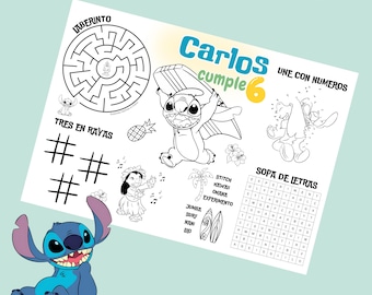 Personalized Printable Coloring Placemat | Kids' Birthday Activity | Kids' Party Board Game | Lilo and Stitch
