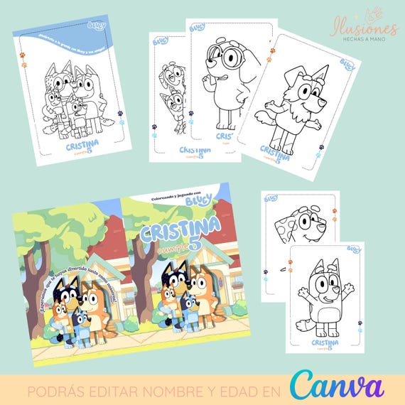 Libro de actividades y colorear Bluey imprimible | Juego educativo infantil | Ideal fiestas cumpleaños | en español