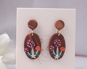 Magic Mushroom Earrings,Fall Polymer Clay Earrings,Woodland Earrings,Fairytale Earrings,Forest Earrings,Autumn Cottagecore Earrings Jewelry
