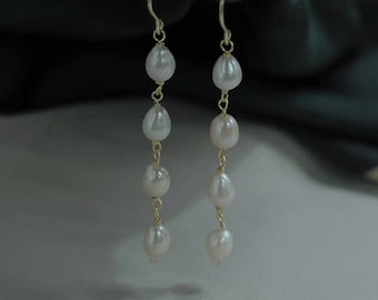 Pendants d'oreilles en perles d'eau douce naturelles, boucles d'oreilles de mariage, boucles d'oreilles de mariée, bijoux en perles, cadeau de demoiselle d'honneur, cadeau pour elle, cadeau de fête des mères