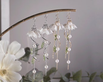 Lily of The Valley Earrings ,Resin Flower Earrings,Long Bridal Earrings, Bridesmaid Gift