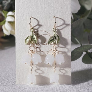 Lily of The Valley Earrings Glass ,Glass Flower Earrings,Dangle Earring Silver,Bridesmaid Gift