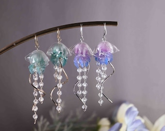 Boucles d'oreilles méduse en argent, boucles d'oreilles océan, boucles d'oreilles créature marine, boucles d'oreilles plage, boucles d'oreilles animaux marins, boucles d'oreilles mignonnes, bijoux amoureux de la mer