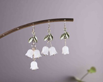 Glass Lily of The Valley Earrings ,Glass Flower Earrings,Dangle Earrings,Bridesmaid Gift