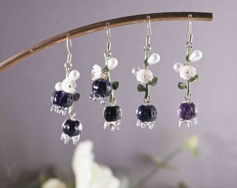 Glass Blueberry Earrings,Fruit Earrings,Food Earrings,Cute Earrings,Kawaii Earrings,Dainty Earrings,Dangle Earrings