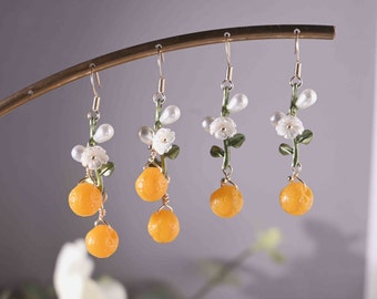 Czech Glass Orange Earrings,Fruit Earrings,Food Earrings,Cute Earrings,Kawaii Earrings,Dainty Earrings,Dangle Earrings