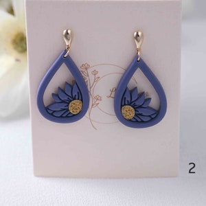 Boucles d'oreilles en forme de larme, boucles d'oreilles tournesol, boucles d'oreilles en pâte polymère, fleurs, bijoux bohèmes, boucles d'oreilles rouges, boucles d'oreilles pendantes, boucles d'oreilles légères