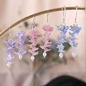 Lavender Earrings,Wisteria Earrings,Flower Dangle Earrings,Floral Clay Earrings ,Long  Earrings,Wedding Earrings,Boho Jewelry