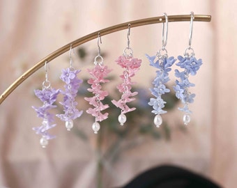 Lavender Earrings,Wisteria Earrings,Flower Dangle Earrings,Floral Clay Earrings ,Long  Earrings,Wedding Earrings,Boho Jewelry