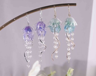 Jellyfish Earrings Silver,Ocean Earrings,Sea Creature Earrings,Beach Earrings,Sea Animal Earrings,Cute Earrings,Ocean Lover Jewelry