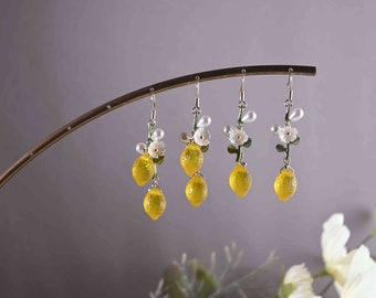 Czech Glass Lemon Earrings,Fruit Earrings,Cute Earrings,Kawaii Earrings,Dainty Earrings,Dangle Earrings