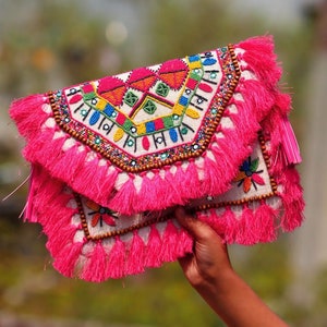 Boho bags embroidered sling bags Bohemian Bag Women's banjara Bag indian Purse pearl Clutch bag coin fringe pouches women handbags