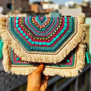 Bohemian bag Boho Envelope bag coin & Fringes sling bag banjara bag hippie purse women handbags crossbody bag large clutch gift for girls