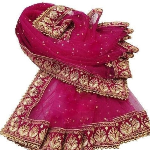Bridal Dupatta Net Broad Sequin cluster faux mirror work border Scarf Chunni Chunri Odhni Weddings Karwachauth Diwali Dressing