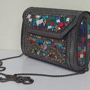 Mosaic Handmade Women Metal Clutch Evening Bag Handcrafted Stone handbag Made in India Multi Party Box Antique Vintages Clutch Christmasgift