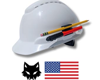 Soporte para marcadores y lápices + pegatina de regalo - Clip para casco - Regalo ideal para el Día del Padre para trabajadores de la construcción - Clips Wolf