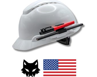 Marker & Carpenter's Pencil Holder + Free Sticker - Hard Hat Accessory Clip - Great Blue Collar Father's Day Construction Gift - Wolf Clips