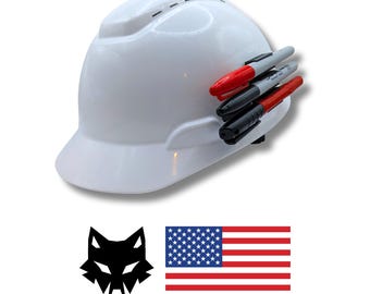 Triple Marker Holder + Free Sticker - Hard Hat Accessory Clip - Great Blue Collar Father's Day Construction Gift - Wolf Clips