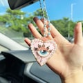 Pink Heart Evil Eye Car Charm: Beaded Rearview Mirror Hanger product logo