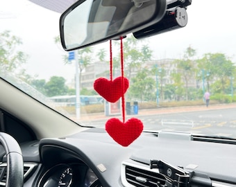 Corazón rojo de ganchillo para colgar en el coche: accesorio para espejo retrovisor