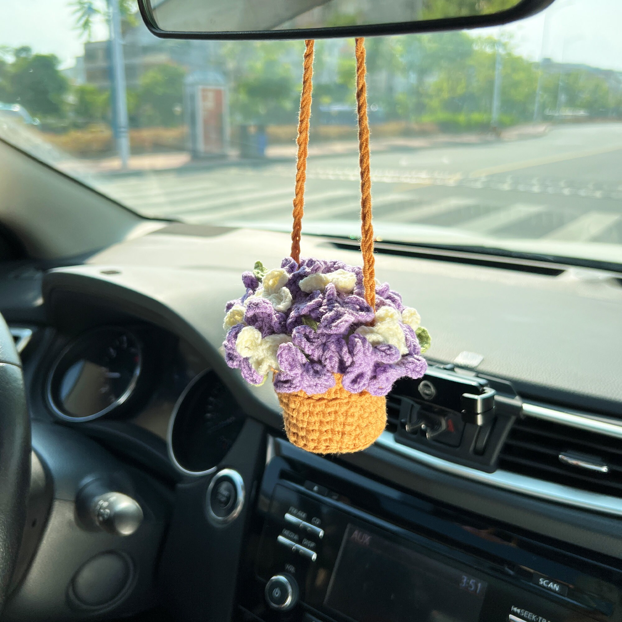 Gehäkelt Lila Blumen Auto Anhänger, Schöne Blumen Auto Hängend