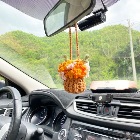 Crochet Flowers Car Hanging, Hanging Plant, Cute Flower Car Accessories  Decor Teens Interior Rear View Mirror Hanging Charm 
