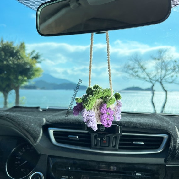 Crochet Car Accessories, Cute Potted Flower Crochet Car Mirror Hang  Accessories, Hang Rose Sunflower Daisy Car Ornament Rear View Mirror  Accessories