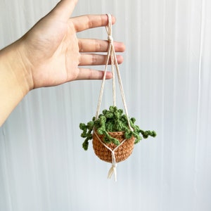 Car plant, Crochet Hanging basket, hanging plant for car decor, Rear View Mirror Accessories for Women Charm