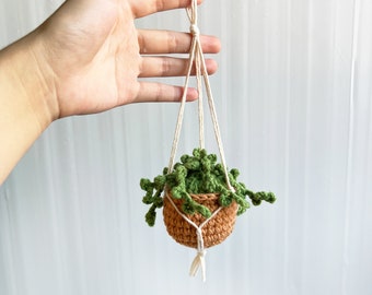 Car plant, Crochet Hanging basket, hanging plant for car decor, Rear View Mirror Accessories for Women Charm