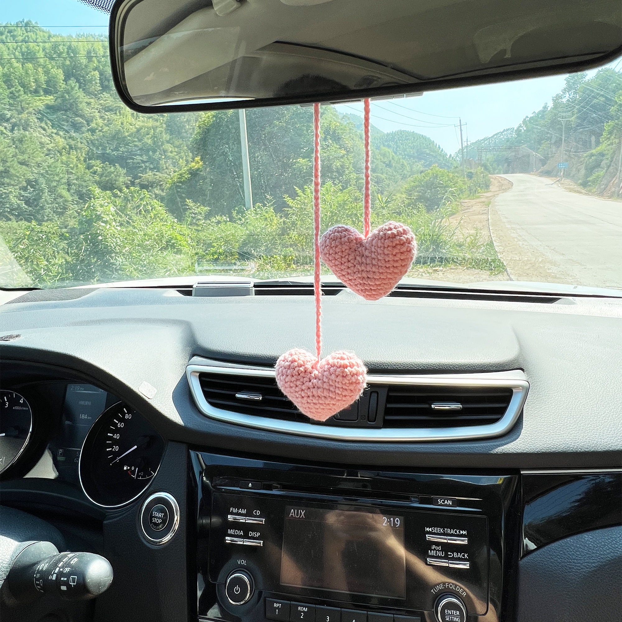 Buy Heart Car Rear View Mirror Accessory, Crochet Red Heart Car