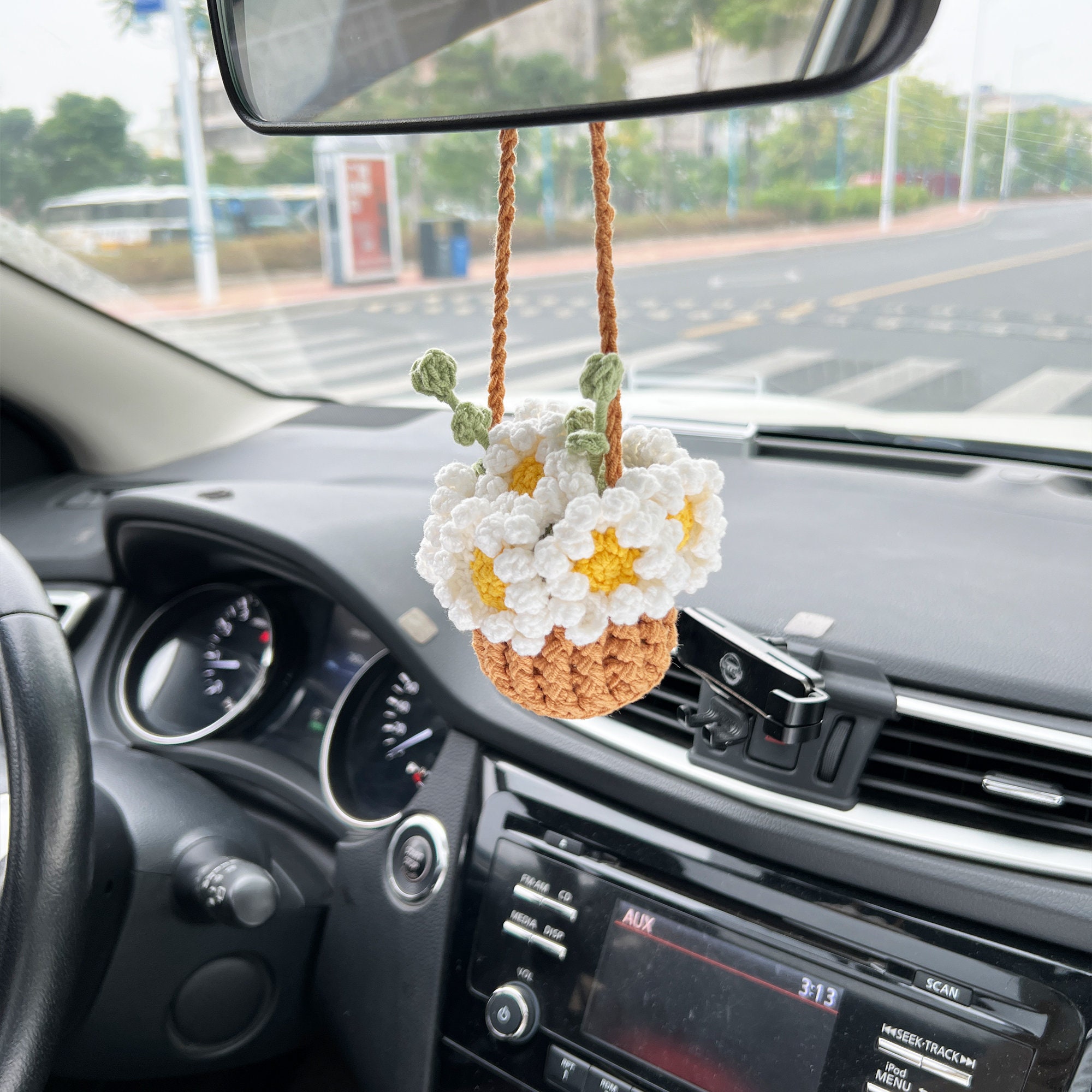Crochet Plants Vine Hanging Basket,Artificial Flowers,Handmade Gift For  Her,Room Home Wall Decor,Car Mirror Ornament Accessories