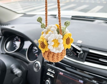 Adorno para espejo retrovisor de coche con flores de crochet: margarita hecha a mano