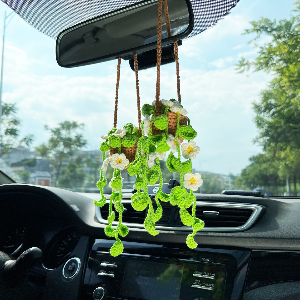Car Plants Car Hanging Basket Crochet Fern Plant Crochet Etsy
