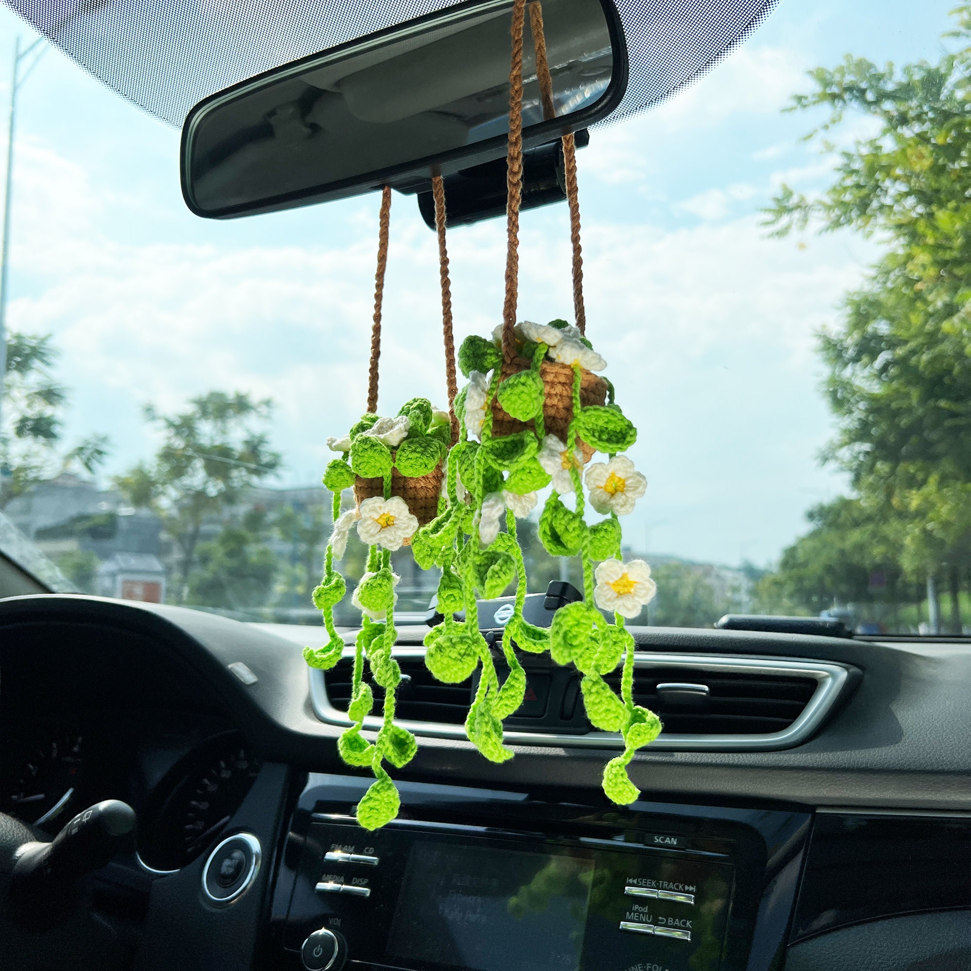 Plante de voiture suspendue, plantes suspendues au crochet faites à la  main, accessoires de suspension de miroir de voiture(A)