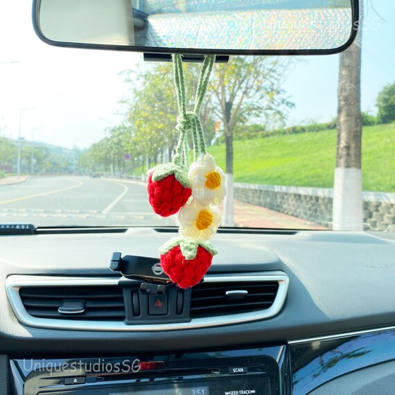 Strawberry Car Mirror Hanging Accessories Charm Fruit Decoration For Women  Teens Interior Rear View Mirror Flower