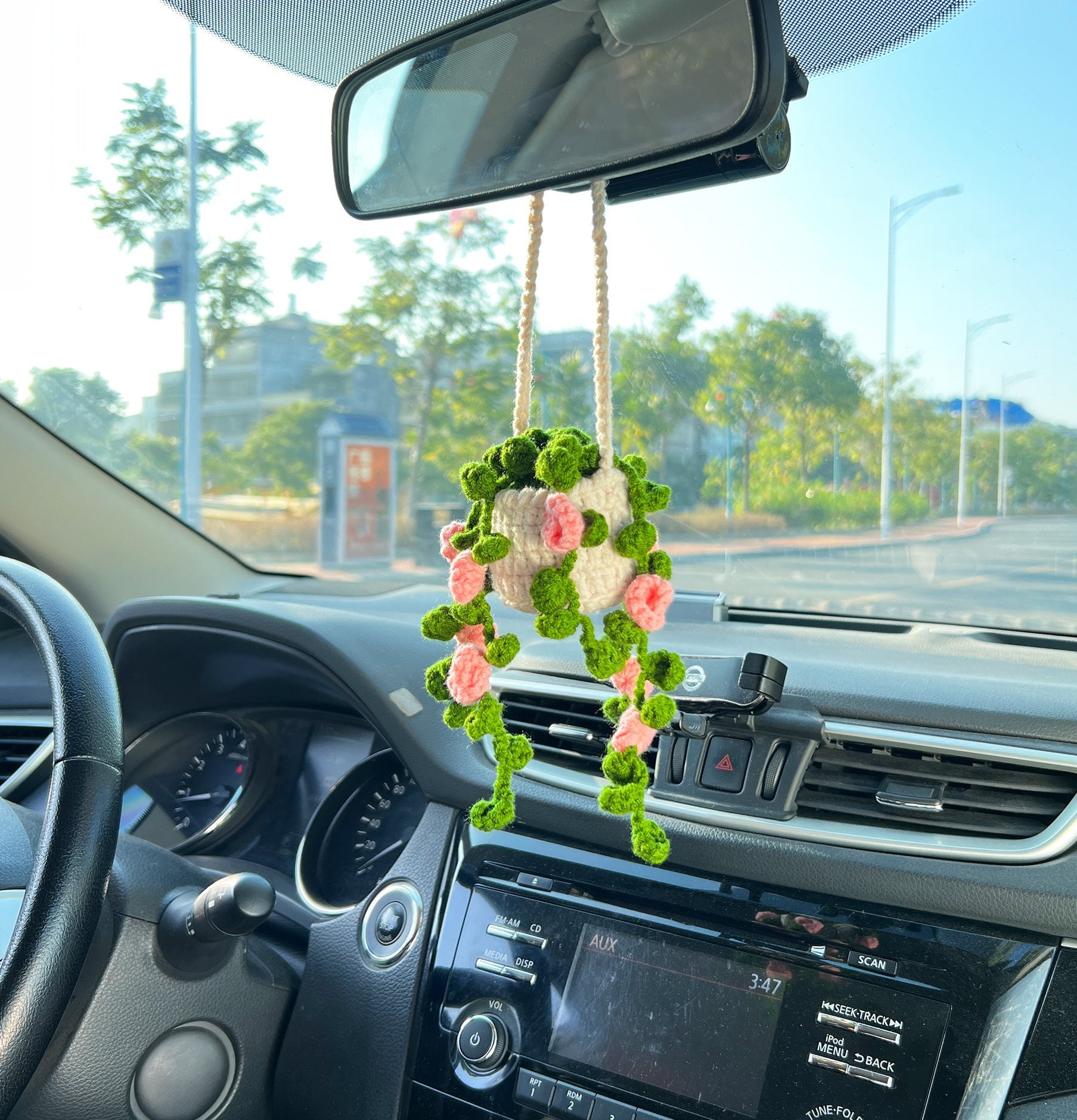 Wiomeask Cute Potted Plant Crochet Hanging Basket, car Decoration