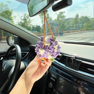 Crochet Car Accessories, Cute Potted Flower Crochet Car Mirror Hang  Accessories, Hang Rose Sunflower Daisy Car Ornament Rear View Mirror  Accessories