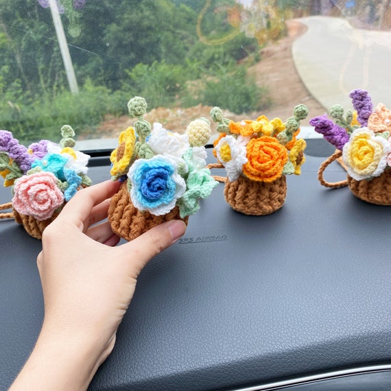 Crochet Flowers Car Hanging, Car Plant, Crochet Daisy, Cute Flower