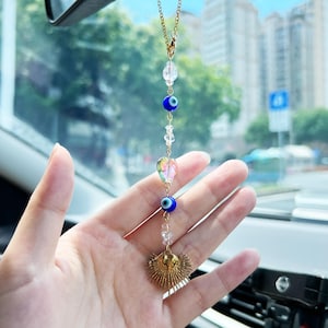 Evil Eye Car Charm Amulet,Sun Catcher Car Charm, Crystal Car Charm,Rearview Mirror Hanging, Car Accessories, Car Charm,Heart shape Car decor