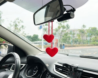 SPANSEE Heart Car Mirror Charm - 7 Pendant Hanging Accessory With Photo Holder, Cute For Women