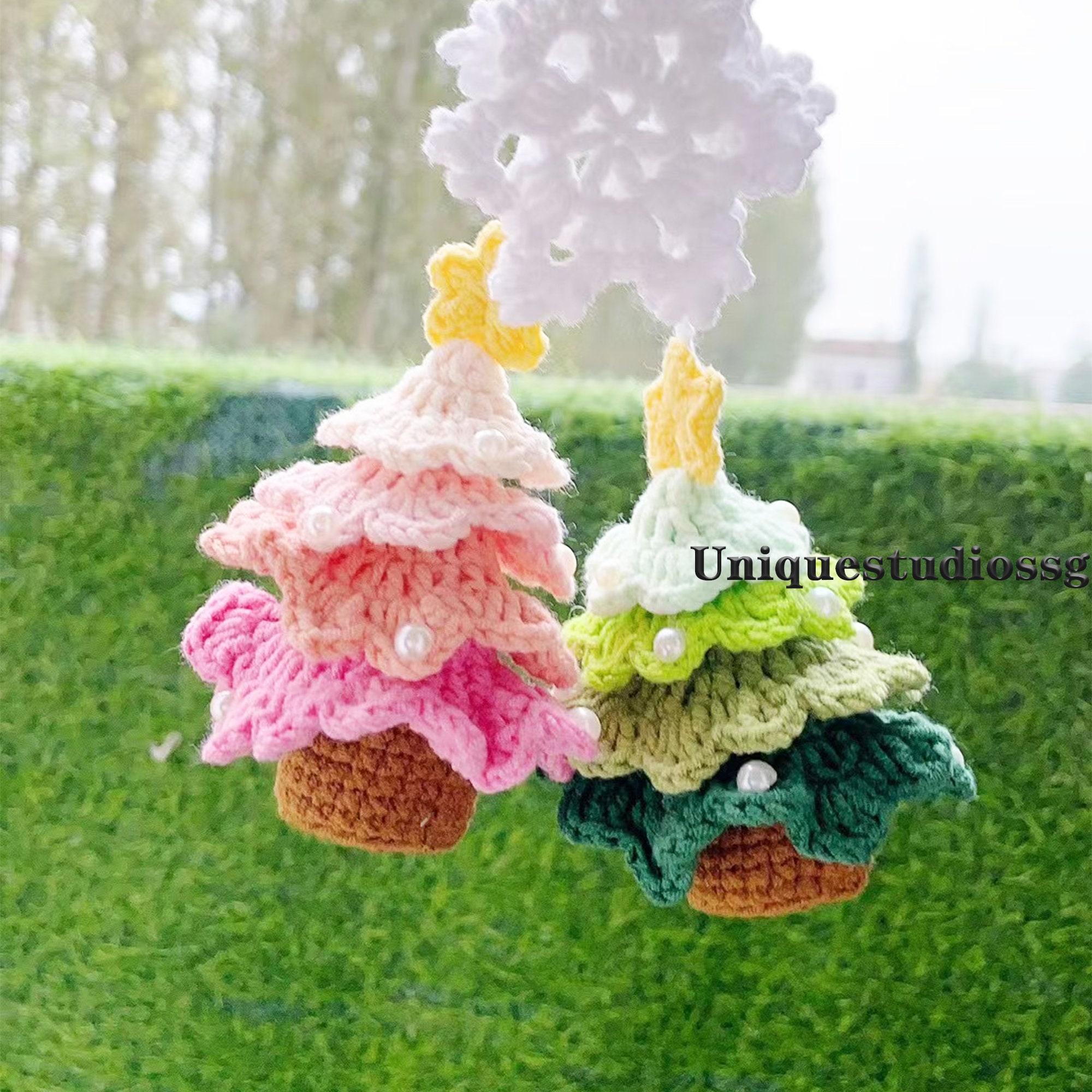 Crochet Christmas car decoration, Christmas tree car chram, snowflake car Rear View Mirror Hanging for Women gift for her