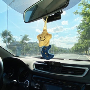 Moon and Star Car Charm: Rear View Mirror Decor, First Car Gift