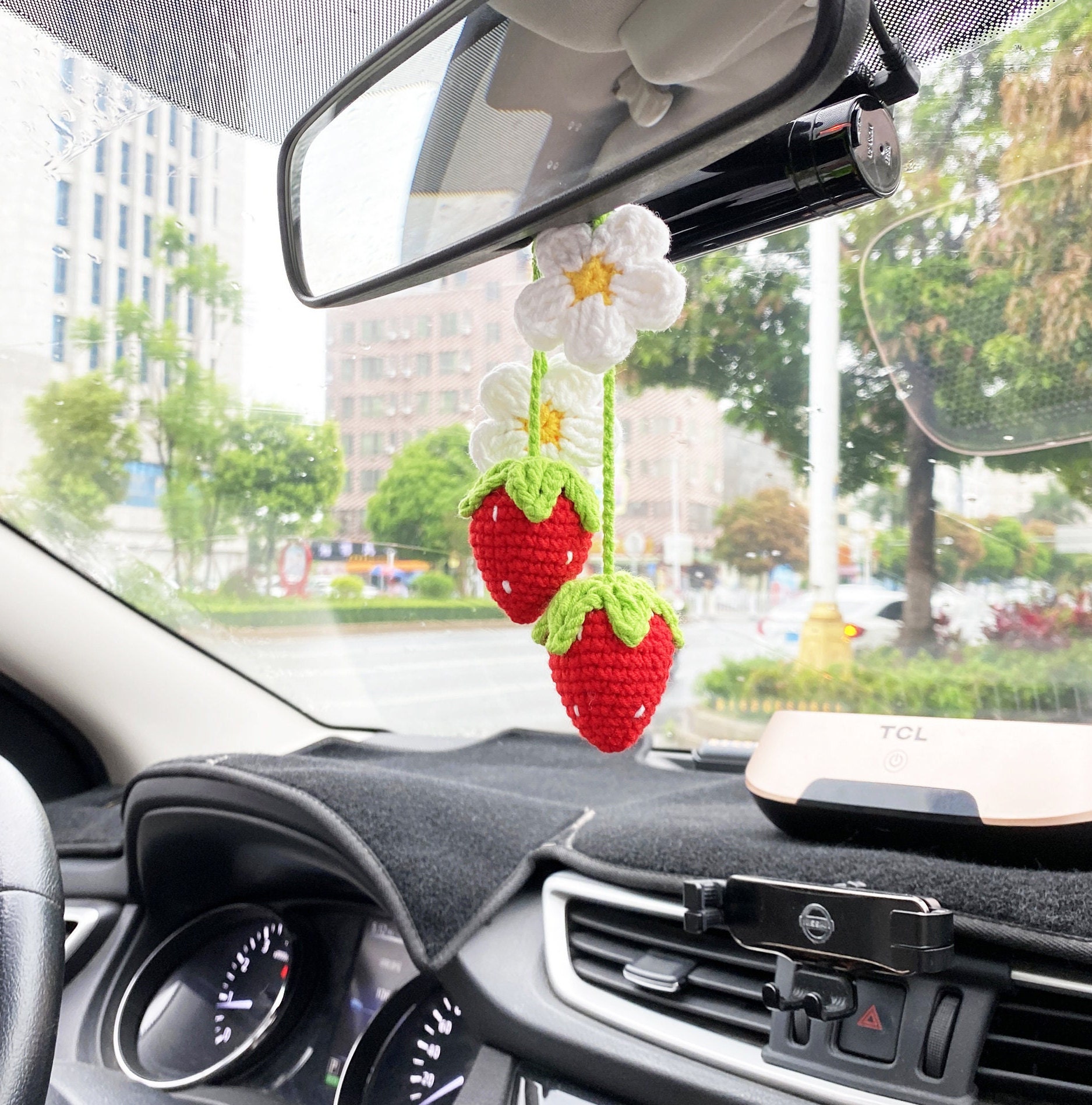 Handmade Strawberry Car Accessories Rear View Mirror Hanging - Temu